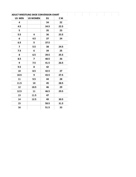 Adidas wrestling shoes size chart